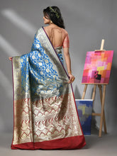 Sky Blue Silk Banarasi Saree With Zari Woven Floral And Paisley Designs-MA52BSL441050014